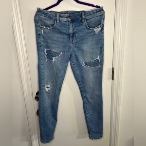 American Eagle Outfitters Light Blue Distressed Hi-Rise Jeggings size 14